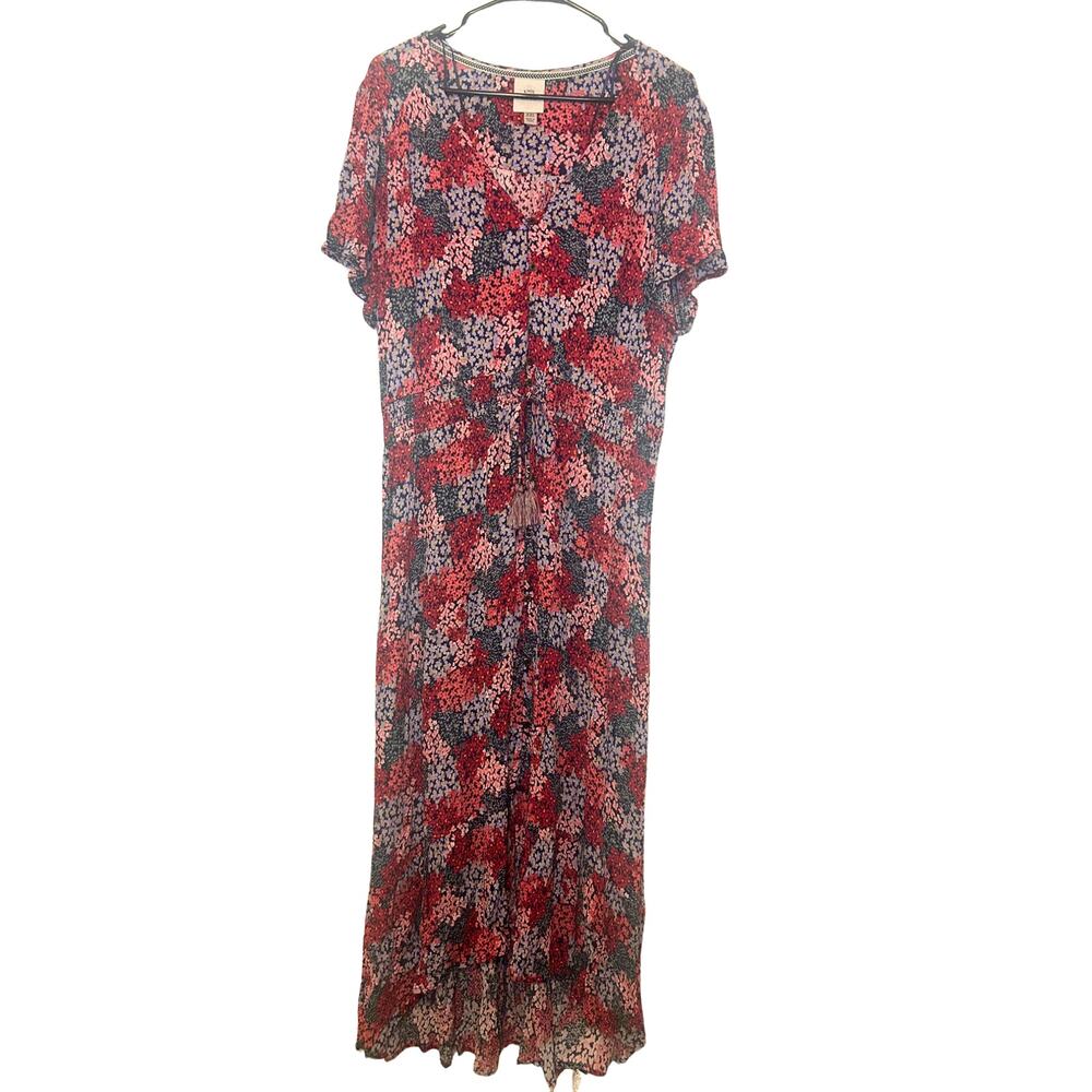 Knox Rose XXL Red Purple Floral High Low Maxi Dress Boho Cottagecore Drawstring